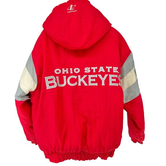 Ohio State Buckeyes L Red Puffer Jacket With Hood & Logo Athletic Branding - Picture 2 of 13